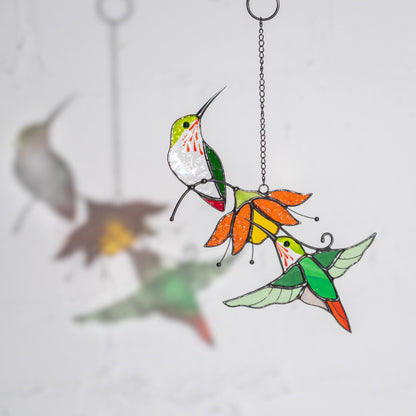 Custom stained glass hummingbird suncatcher