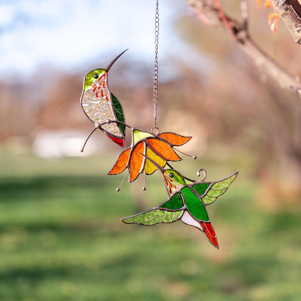 Custom stained glass hummingbird suncatcher