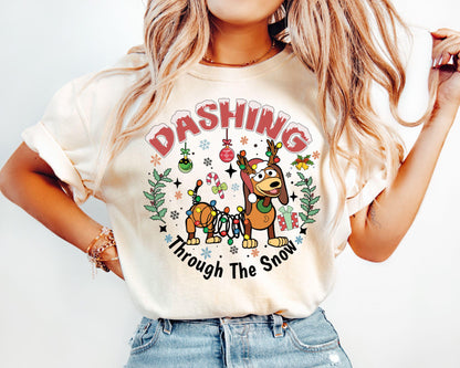 Dashing through The Snow Slink Dog Christmas Shirt