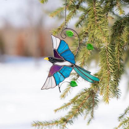 Magpie stained glass window hangings