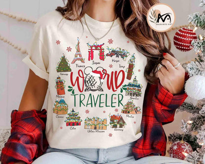 Disney Mickey Epcot Center World Traveler Christmas Shirt