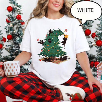 Comfort Colors Christmas Tree And Cat T-Shirt