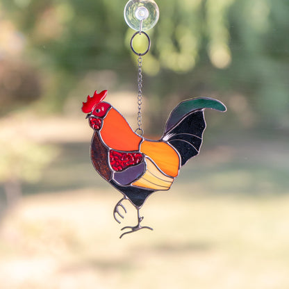 Stained glass rooster wall hanging
