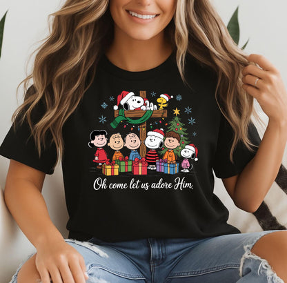 Snoopy Christmas T-Shirt: Charlie Brown, Oh Come Let Us Adore Him