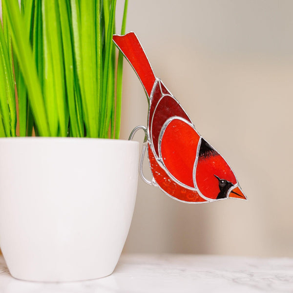 Stained glass Red cardinal planter decor