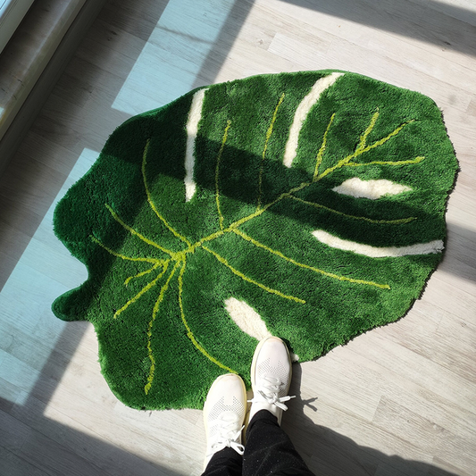 Monstera Leaf Rug, Fluffy Green Plant Rug