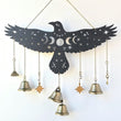 Raven Witch Bells, wood wall decor hanging