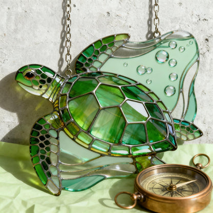 Handcrafted Sea Turtle Stained Glass Suncatcher
