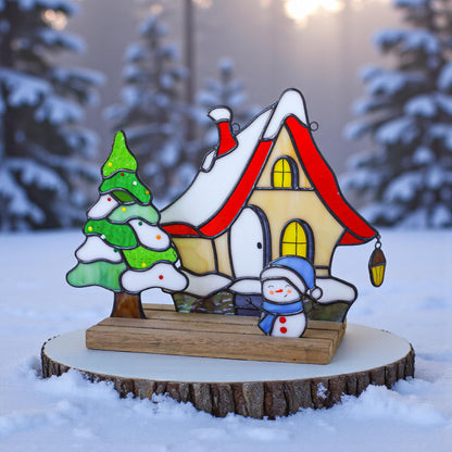 Stained Glass Christmas Village Set