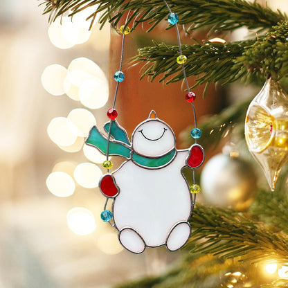 Stained Glass Snowman Christmas Tree Ornament