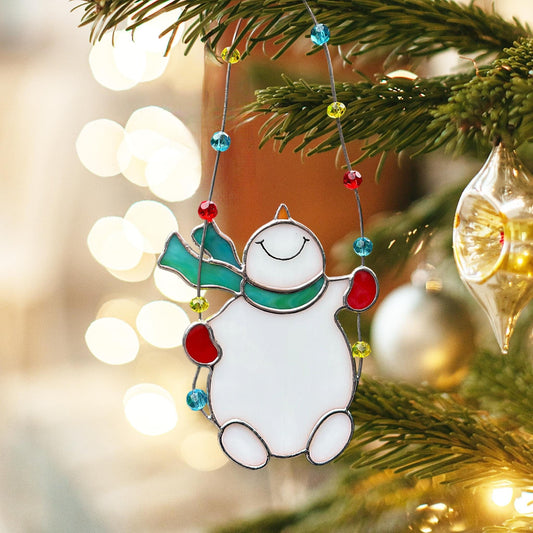 Stained Glass Snowman Christmas Tree Ornament