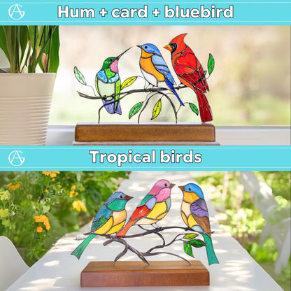 Stained glass birds Mom gifts Modern stained glass panel