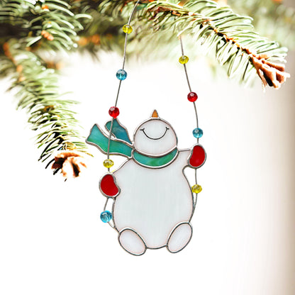 Stained Glass Snowman Christmas Tree Ornament