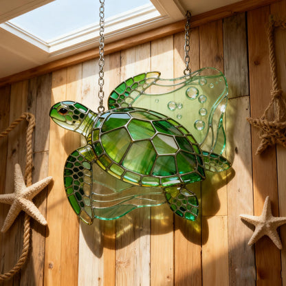 Handcrafted Sea Turtle Stained Glass Suncatcher