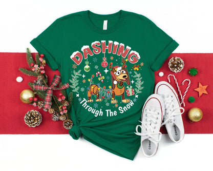 Dashing through The Snow Slink Dog Christmas Shirt