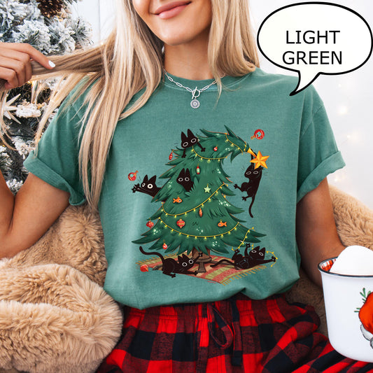 Comfort Colors Christmas Tree And Cat T-Shirt