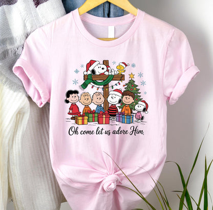 Snoopy Christmas T-Shirt: Charlie Brown, Oh Come Let Us Adore Him