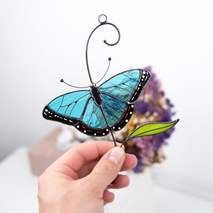 Blue moprho Butterfly stained glass window hangings