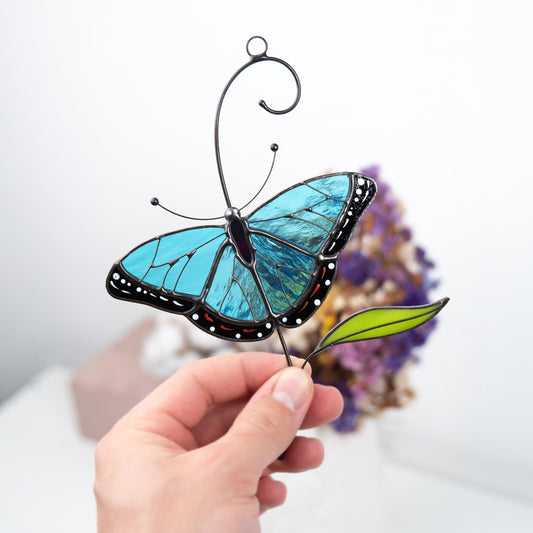 Blue moprho Butterfly stained glass window hangings
