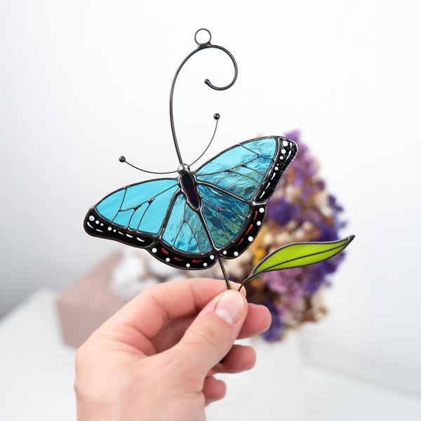 Blue moprho Butterfly stained glass window hangings