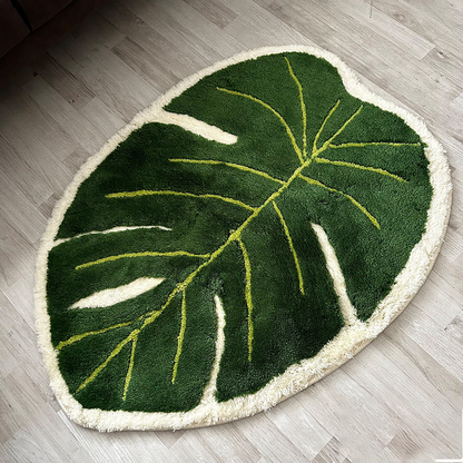 Monstera Leaf Rug, Fluffy Green Plant Rug