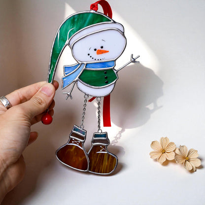 Stained Glass Snowman Ornament