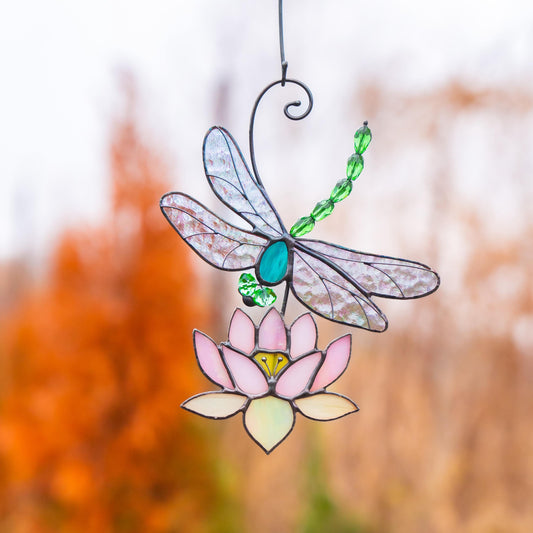 dragonfly and lotus flower Custom stained glass