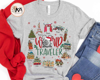 Disney Mickey Epcot Center World Traveler Christmas Shirt