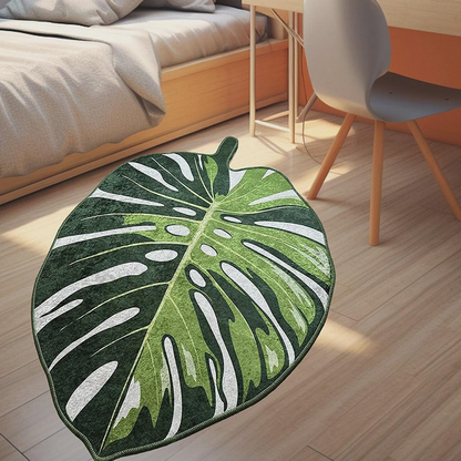Monstera Leaf Rug, Fluffy Green Plant Rug