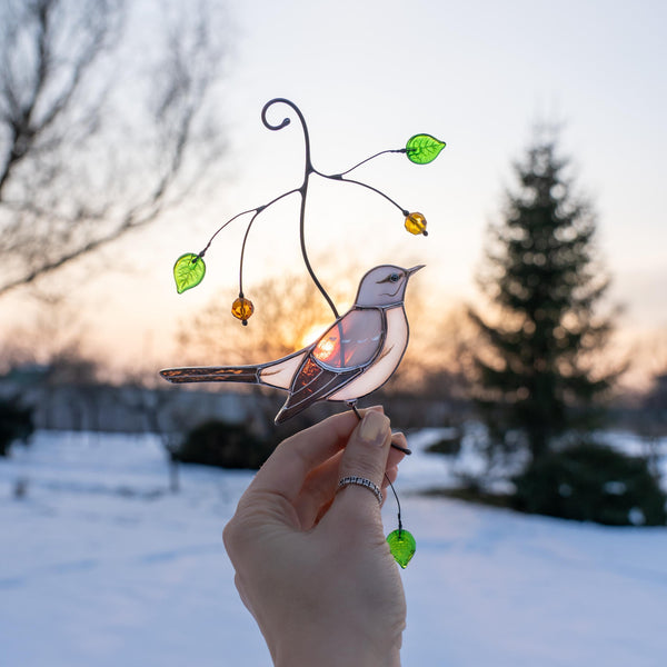 Mockingbird Modern stained glass window hangings