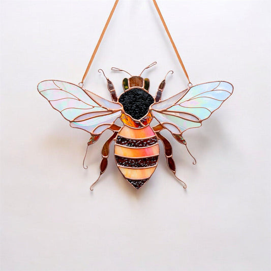 Honey bee stained resin window hangings