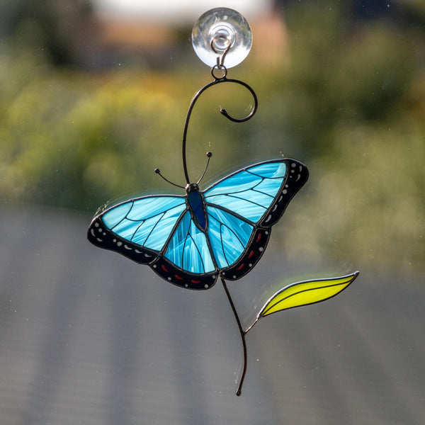Blue moprho Butterfly stained glass window hangings