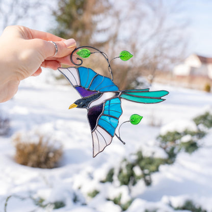 Magpie stained glass window hangings