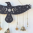Raven Witch Bells, wood wall decor hanging