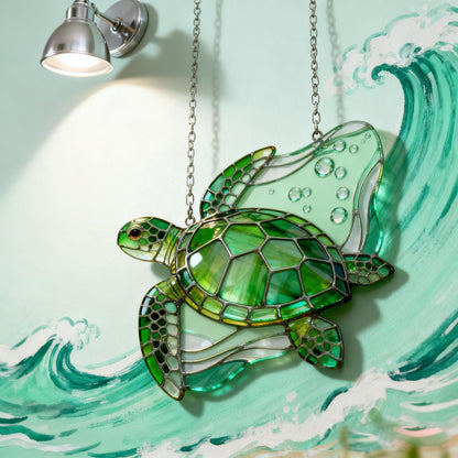 Handcrafted Sea Turtle Stained Glass Suncatcher