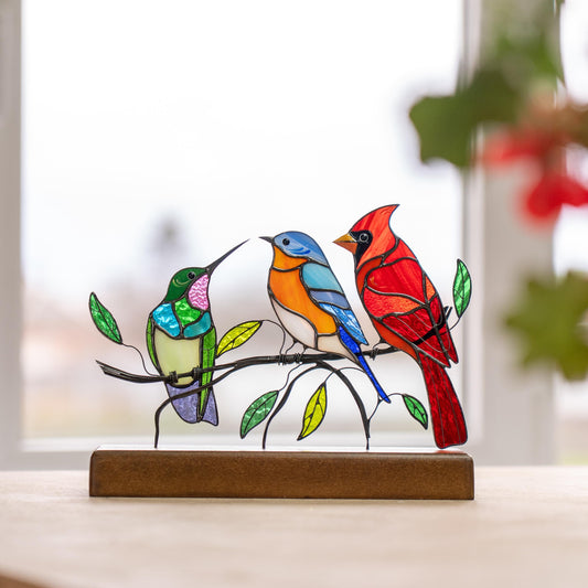 Stained glass birds Mom gifts Modern stained glass panel