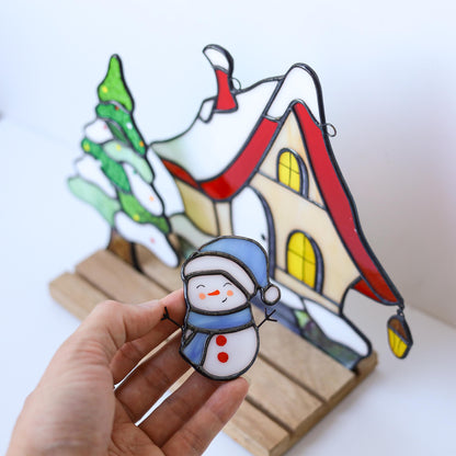 Stained Glass Christmas Village Set