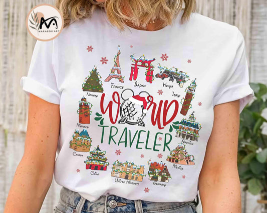 Disney Mickey Epcot Center World Traveler Christmas Shirt