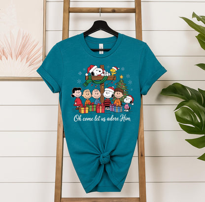 Snoopy Christmas T-Shirt: Charlie Brown, Oh Come Let Us Adore Him