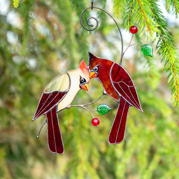 Custom Stained glass cardinal suncatcher