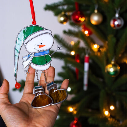 Stained Glass Snowman Ornament