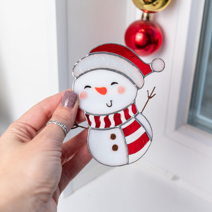 Snowman stained glass suncatcher Grandparents Christmas