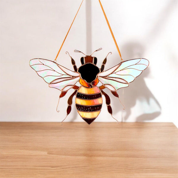 Honey bee stained resin window hangings