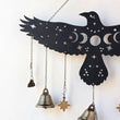 Raven Witch Bells, wood wall decor hanging