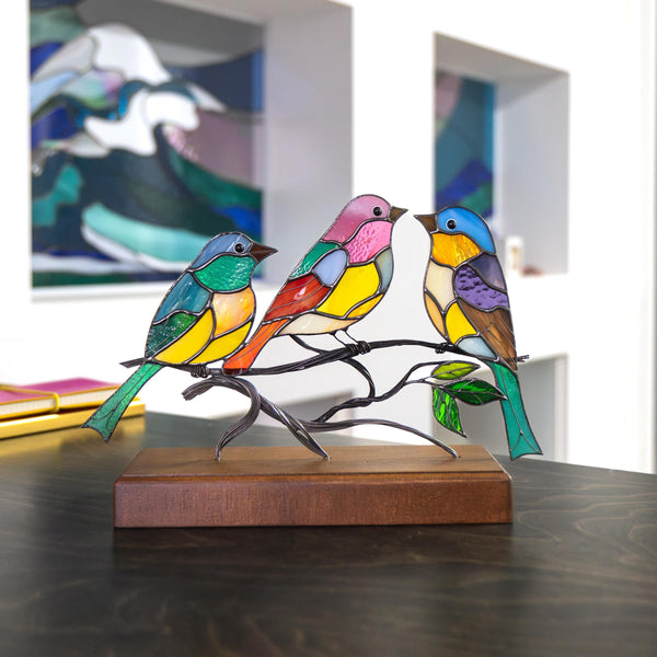 Stained glass birds Mom gifts Modern stained glass panel