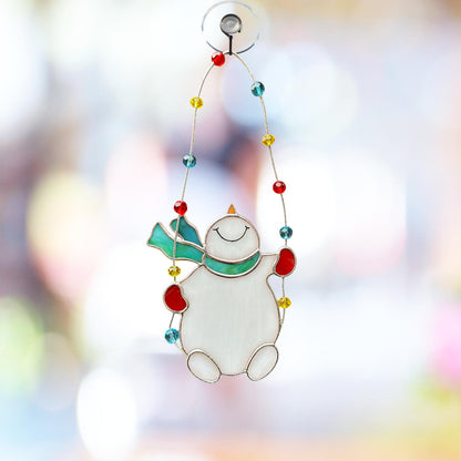Stained Glass Snowman Christmas Tree Ornament