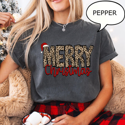 Comfort Colors Leopard Merry Christmas T-Shirt