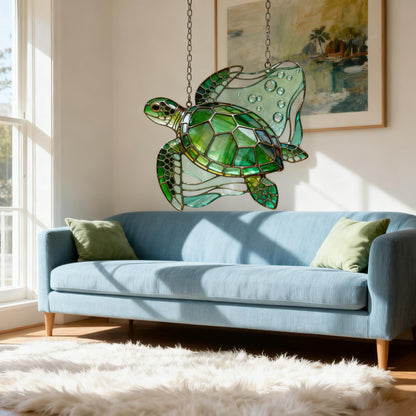 Handcrafted Sea Turtle Stained Glass Suncatcher