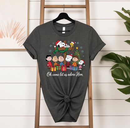 Snoopy Christmas T-Shirt: Charlie Brown, Oh Come Let Us Adore Him