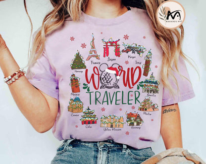 Disney Mickey Epcot Center World Traveler Christmas Shirt
